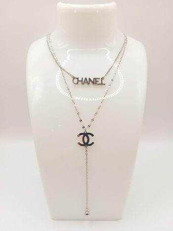 Chanel Srebrny Naszyjnik z Detalem Logo