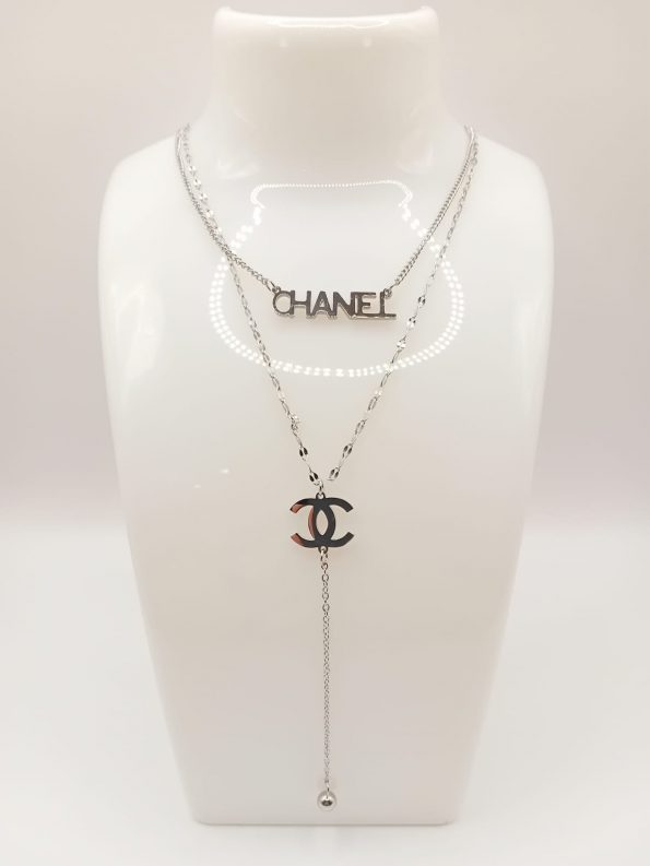 Chanel Srebrny Naszyjnik z Detalem Logo